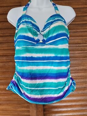 Apt. 9 Striped Halter Tankini Top in Aqua, Teal & Purple